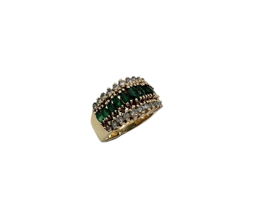 14k Yellow Gold Diamond & Emerald Pyrenees-Style Ring – Size 6.75