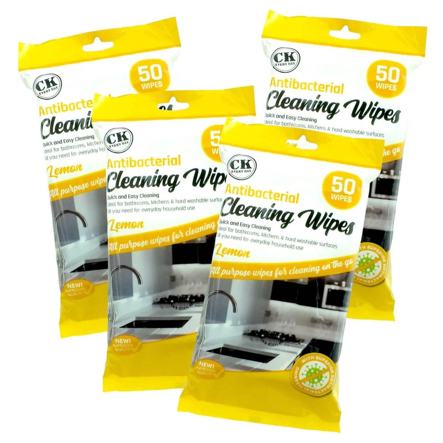 Pack of 200 Lemon Scented Antibacterial Cleaning Wipes