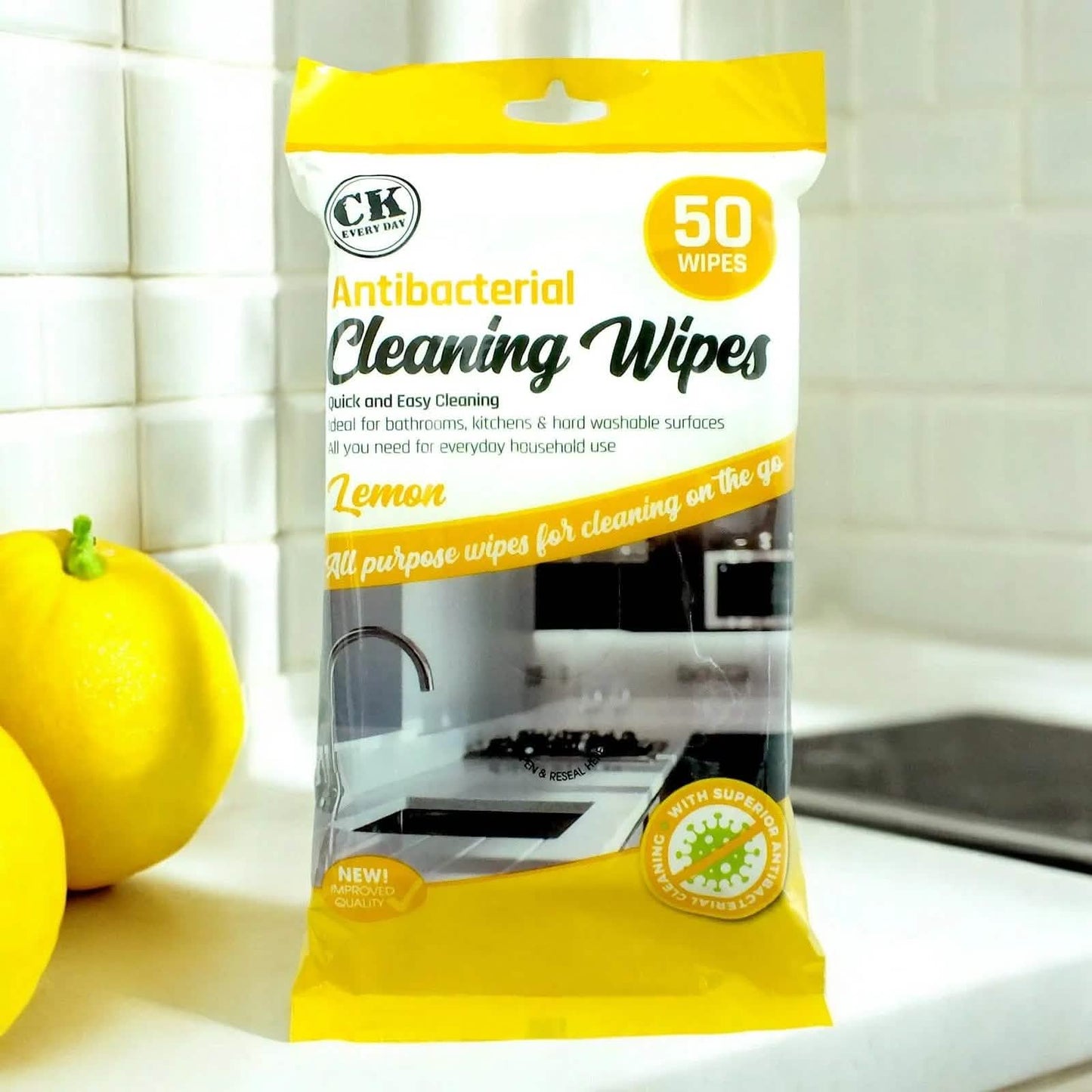 Pack of 200 Lemon Scented Antibacterial Cleaning Wipes