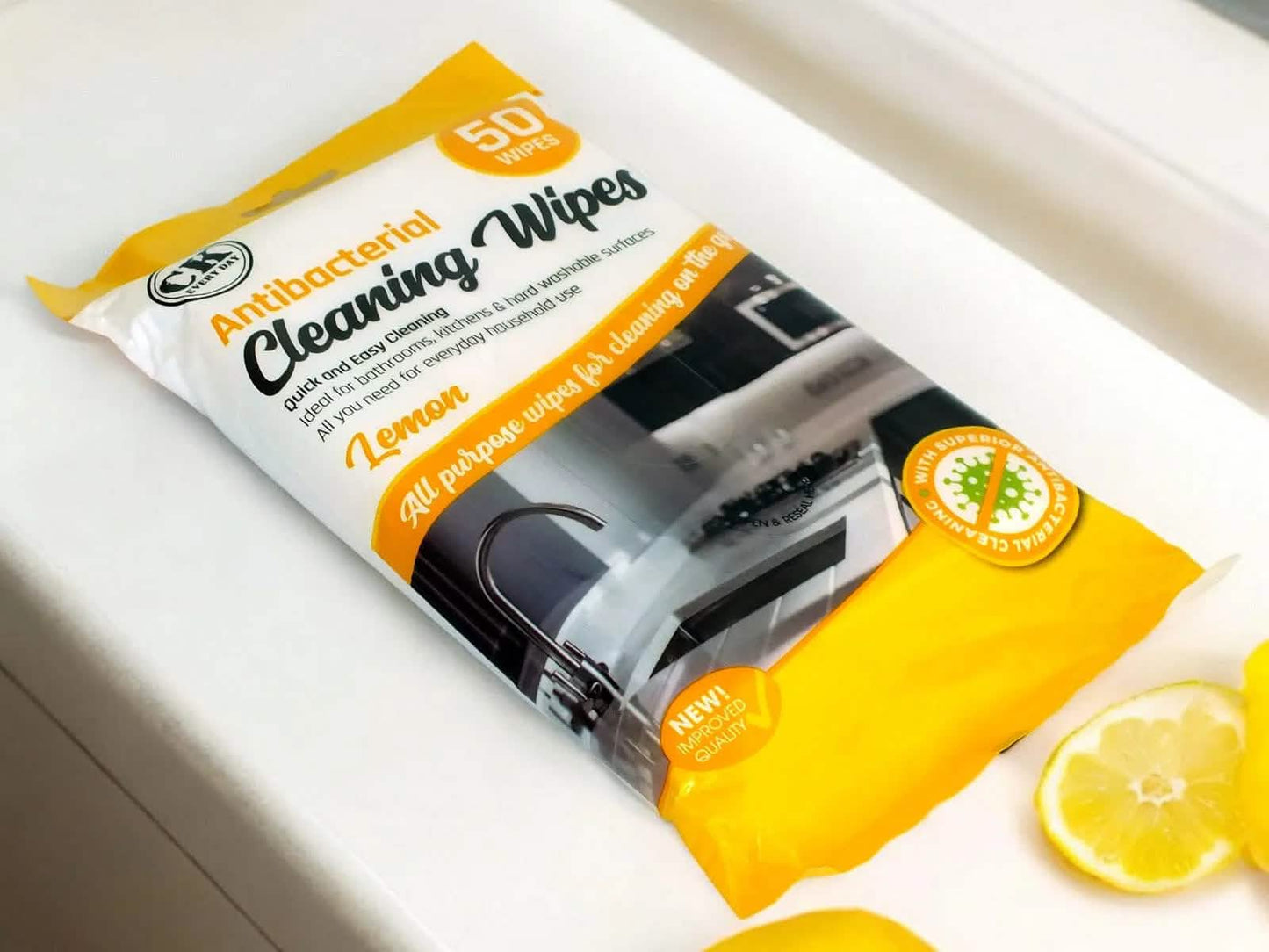 Pack of 200 Lemon Scented Antibacterial Cleaning Wipes